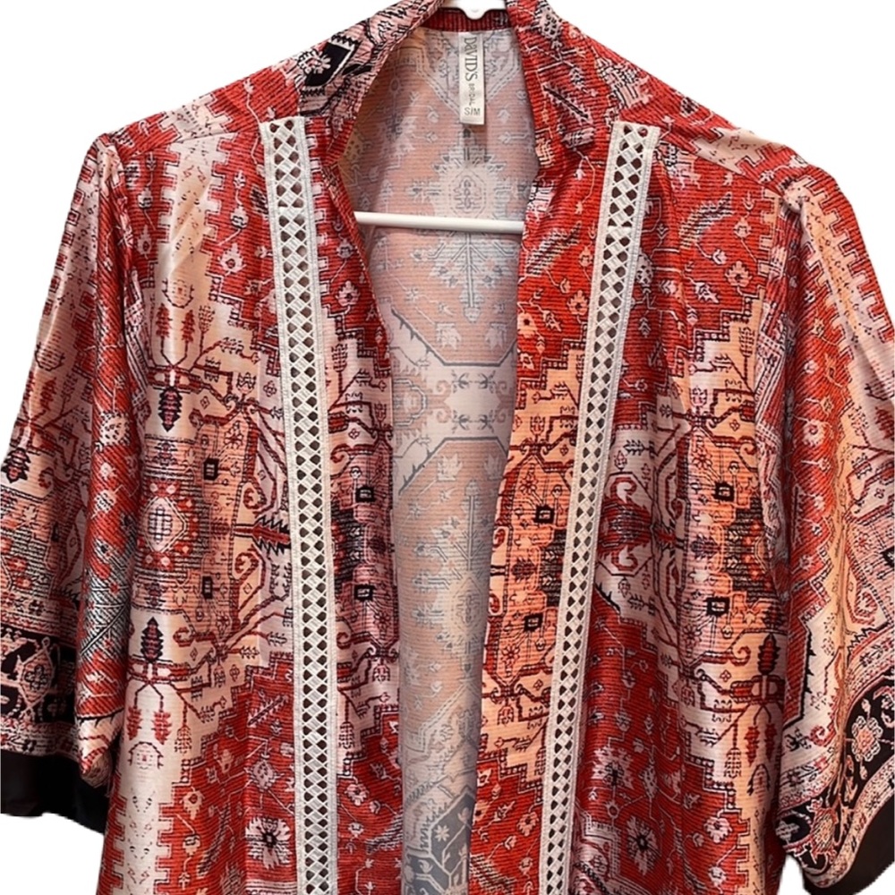 David’s Bridal Multicolor Silky Tie Waist Knee Length Robe Size S/M - Picture 7 of 16